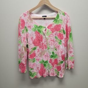 Talbots Pink Spring Floral Cardigan Size L